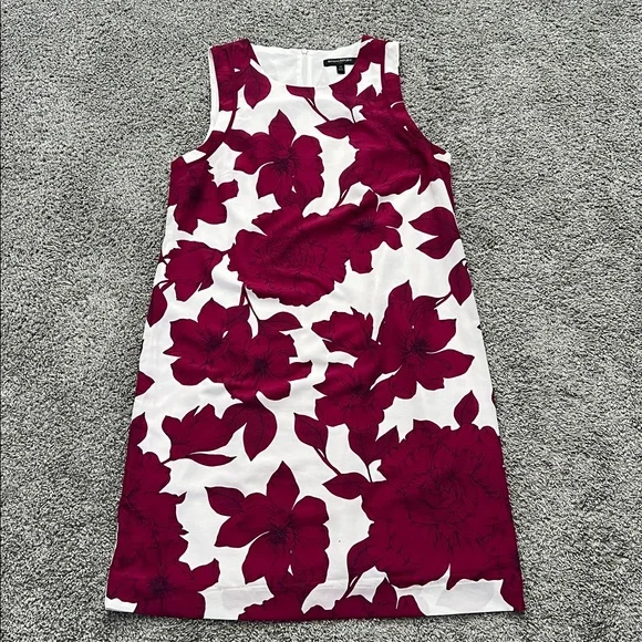 Banana Republic Women’s White & Burgundy Floral Sleeveless Shift Dress - Size 12 - Picture 3 of 9